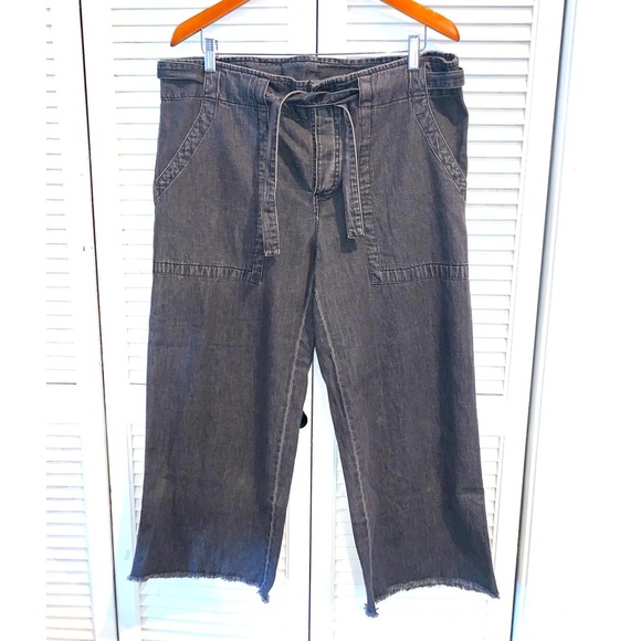 Ulla Johnson faded black cropped jeans with raw hem and belt size 8 - Picture 1 of 9